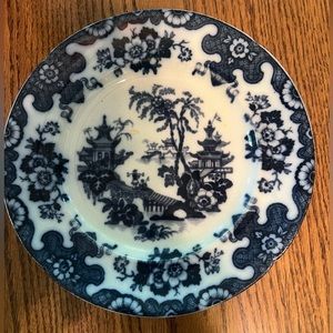 TONQUIN Flow Blue (?)  Set of two 9" Plates, each with slight damage.